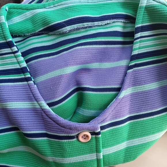 1OF1 Medium Vintage Mom Top 1980's Striped Button-Up Pullover Handmade Stretch - Picture 6 of 6